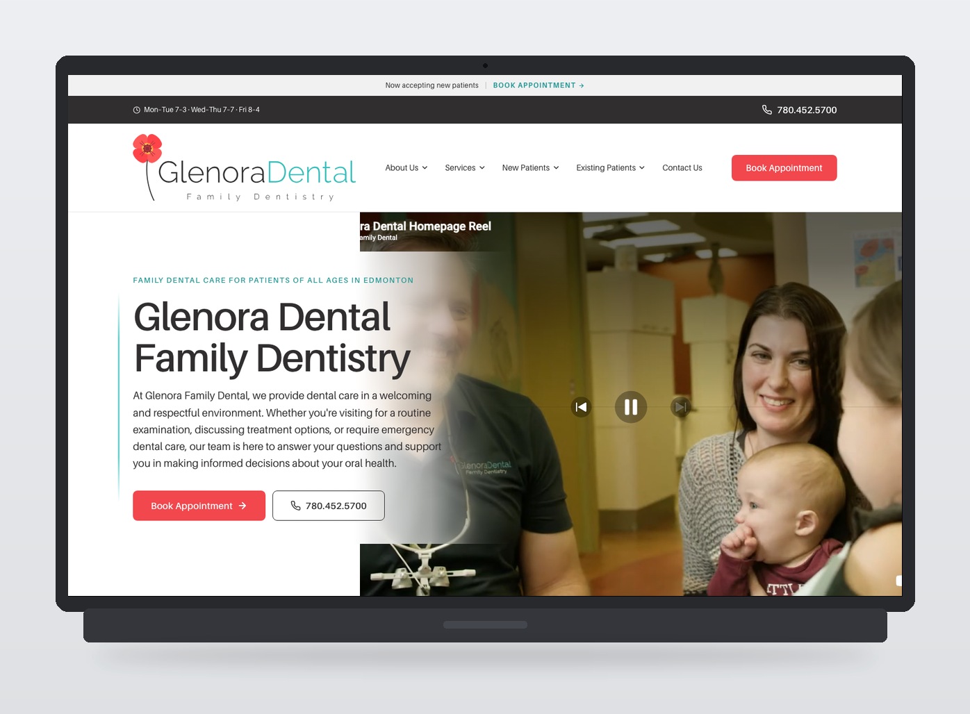 Person browsing the new Glenora Dental Family Dentistry homepage on a laptop