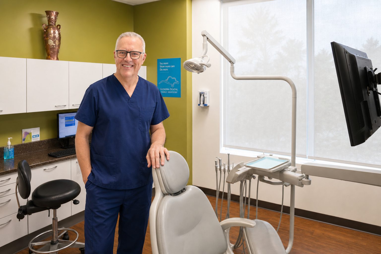 Dr. John VandenBrink in a treatment room at Glenora Dental Family Dentistry