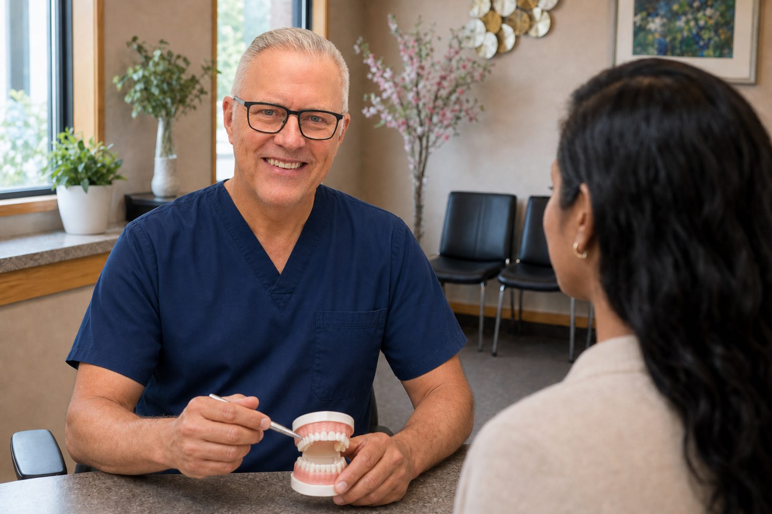 Dentist consulting with a patient at Glenora Dental Family Dentistry