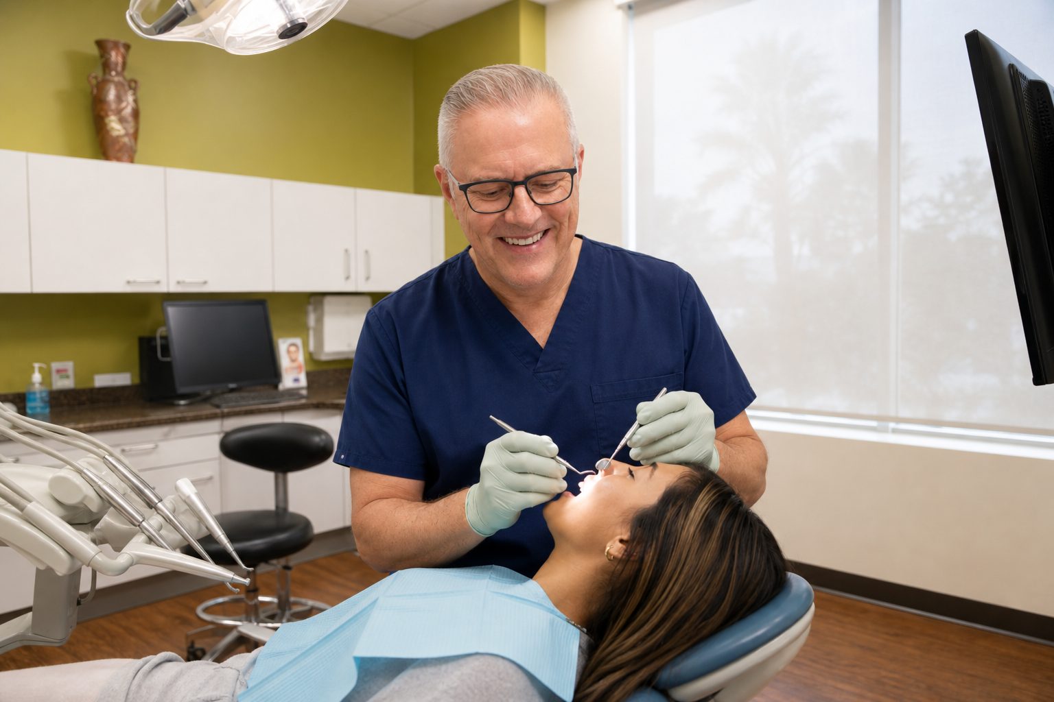 Dentist examining a patient at Glenora Dental Family Dentistry