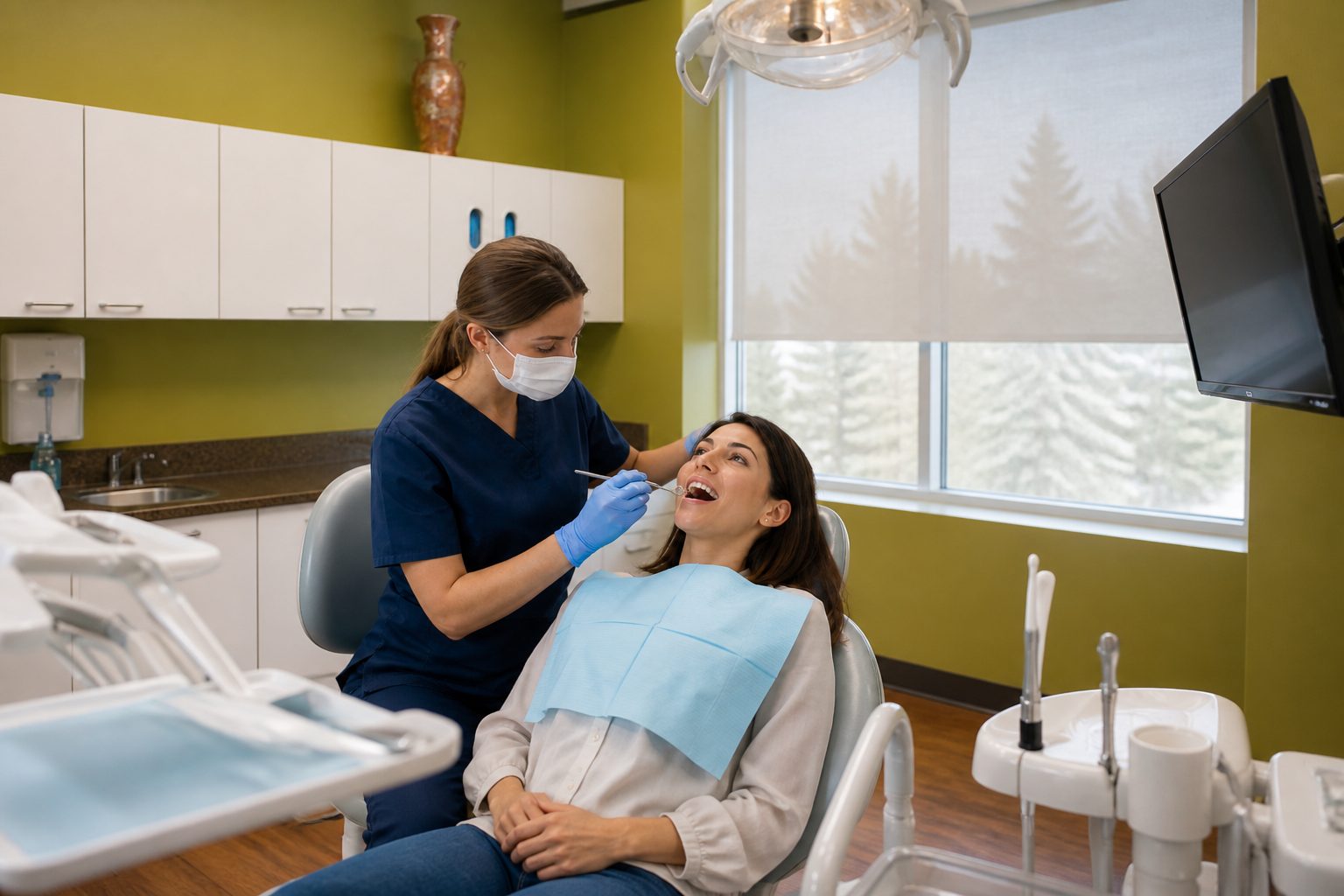 Dentist examining a patient during a checkup