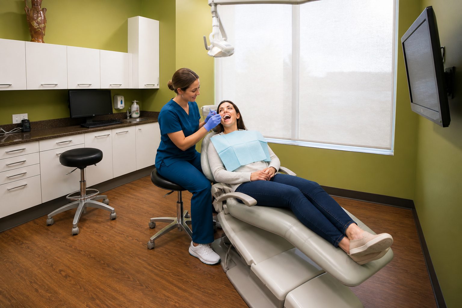 Dental hygienist cleaning a patient's teeth